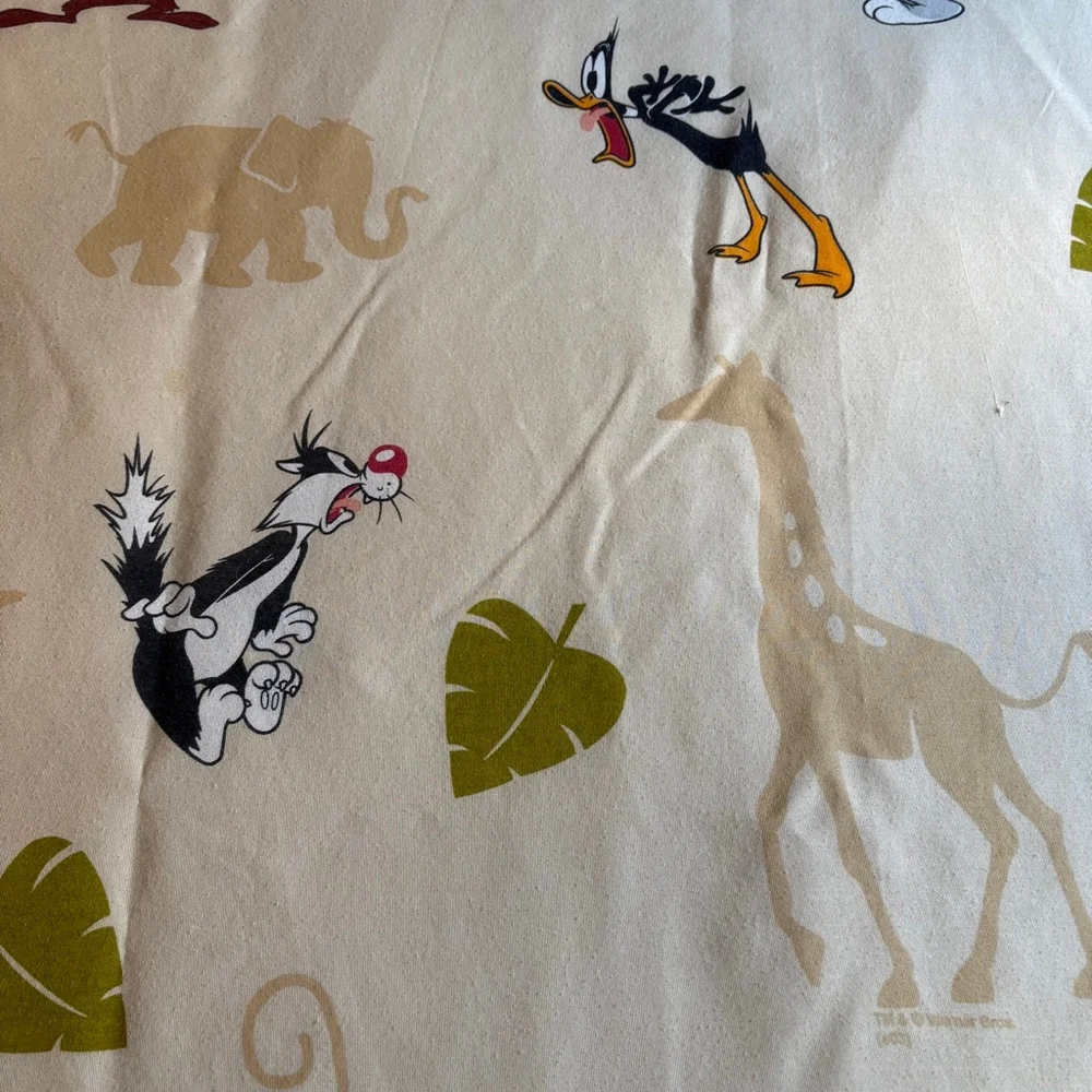 Vintage Looney Tunes Double Flat Sheet Brown Bugs Bunny Tweety Bird Sylvester